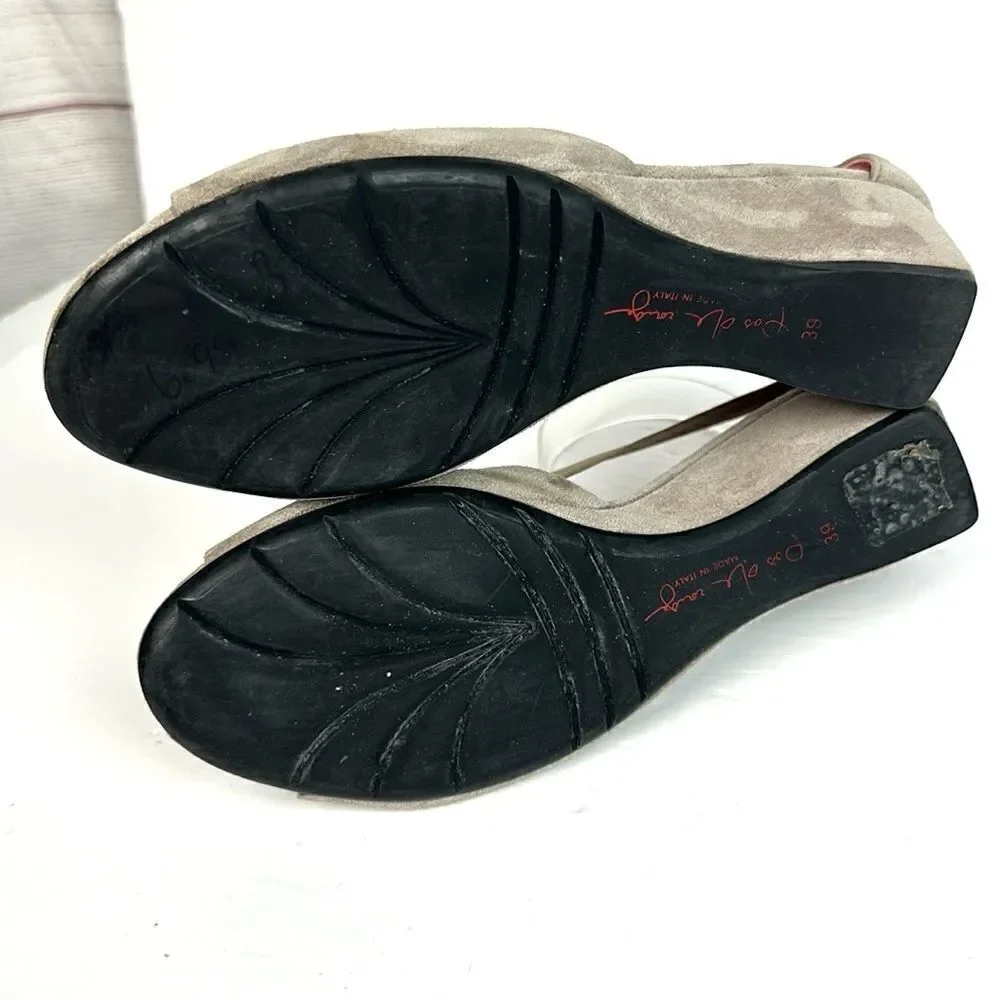 Pas De Rouge Italy Suede Nori Wedge Sandals Fridge Open Toe Taupe EUR 39 US 9